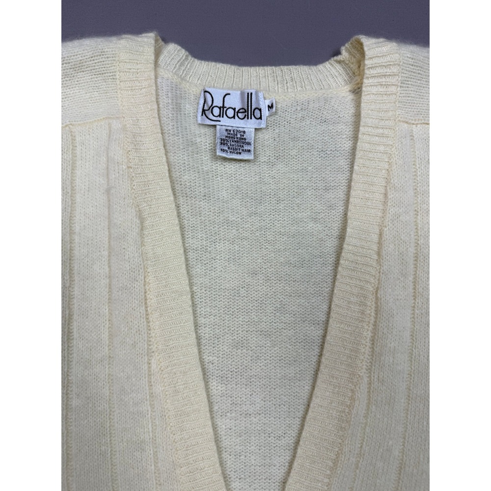 Rafaella Vintage Angora Lambswool Blend Cardigan Sweater Ivory Womens M